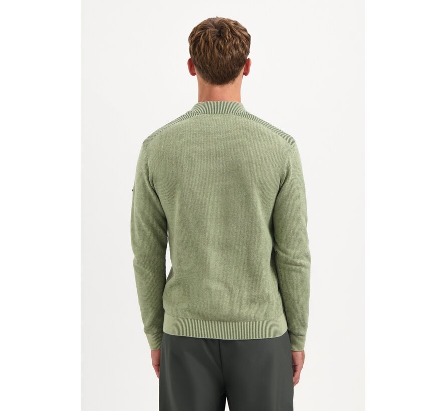 Pullover Half Zip Plated Structure Knit Light Moss (29230813SN - 197)