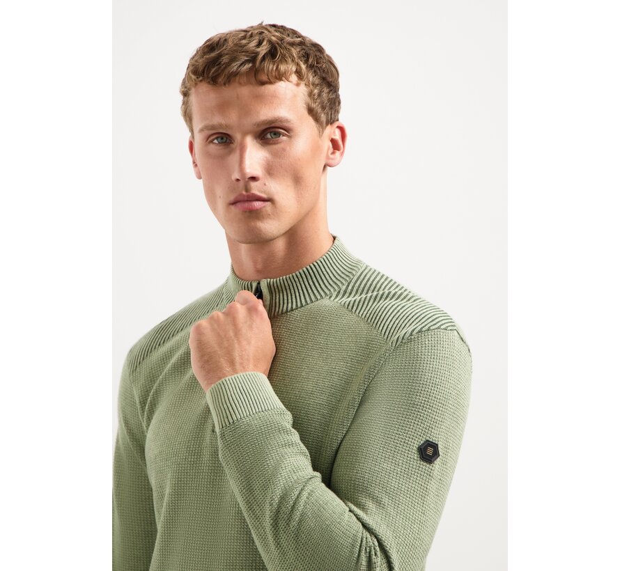 Pullover Half Zip Plated Structure Knit Light Moss (29230813SN - 197)
