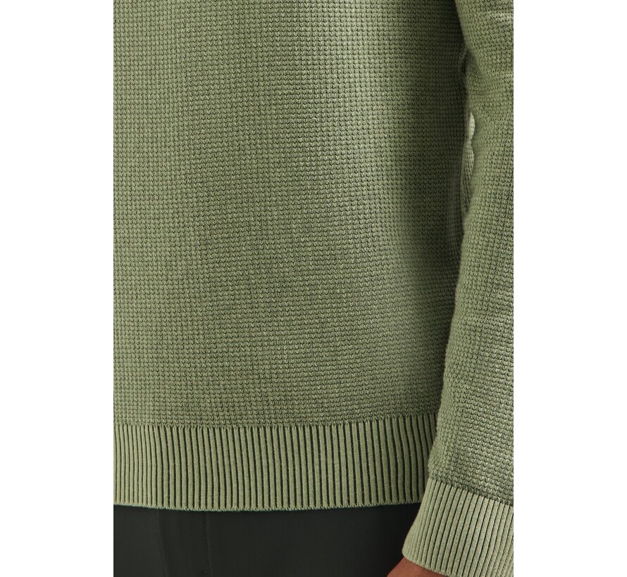 Pullover Half Zip Plated Structure Knit Light Moss (29230813SN - 197)