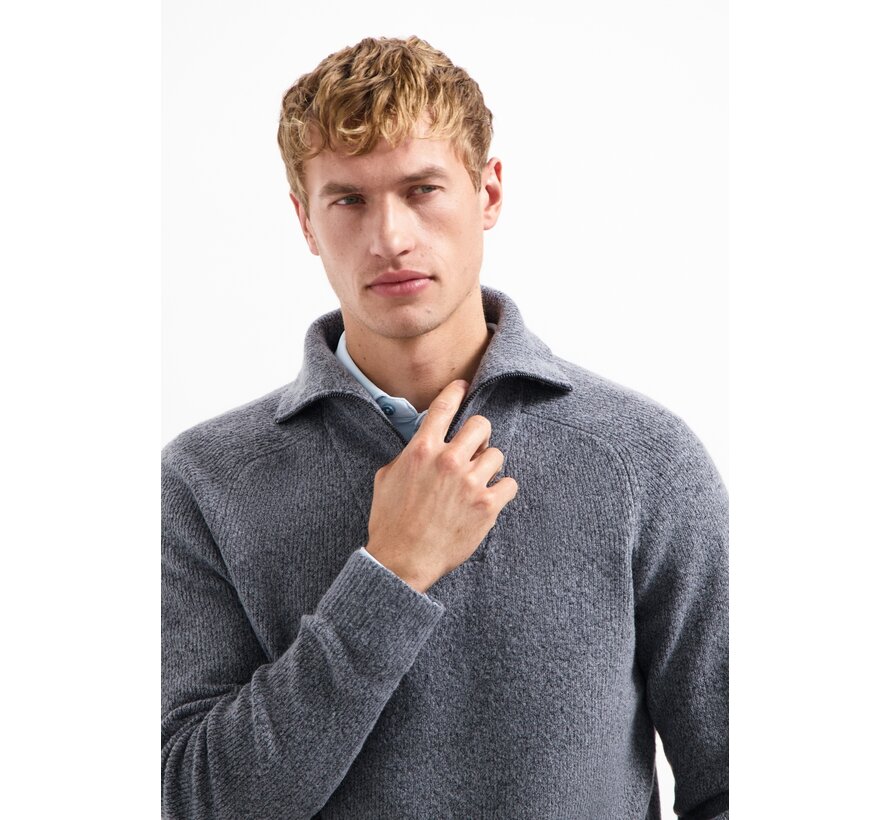 Pullover Wing Collar Half Zip Soft Woolblend Washed Blue (29210923 - 137)