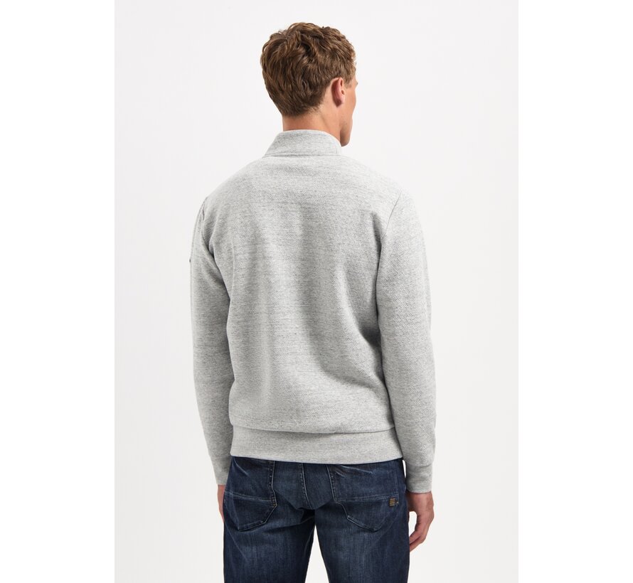Sweater Full Zip Stand Up-Collar Relief Grey Melange (29100815 - 102)