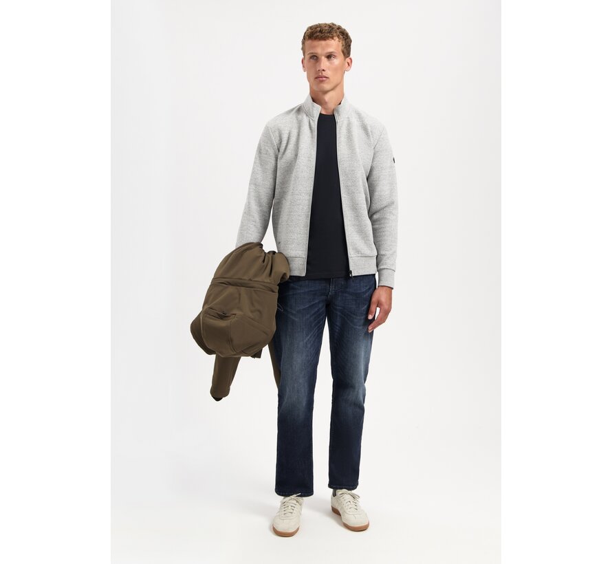 Sweater Full Zip Stand Up-Collar Relief Grey Melange (29100815 - 102)