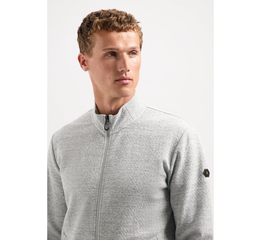 Sweater Full Zip Stand Up-Collar Relief Grey Melange (29100815 - 102)