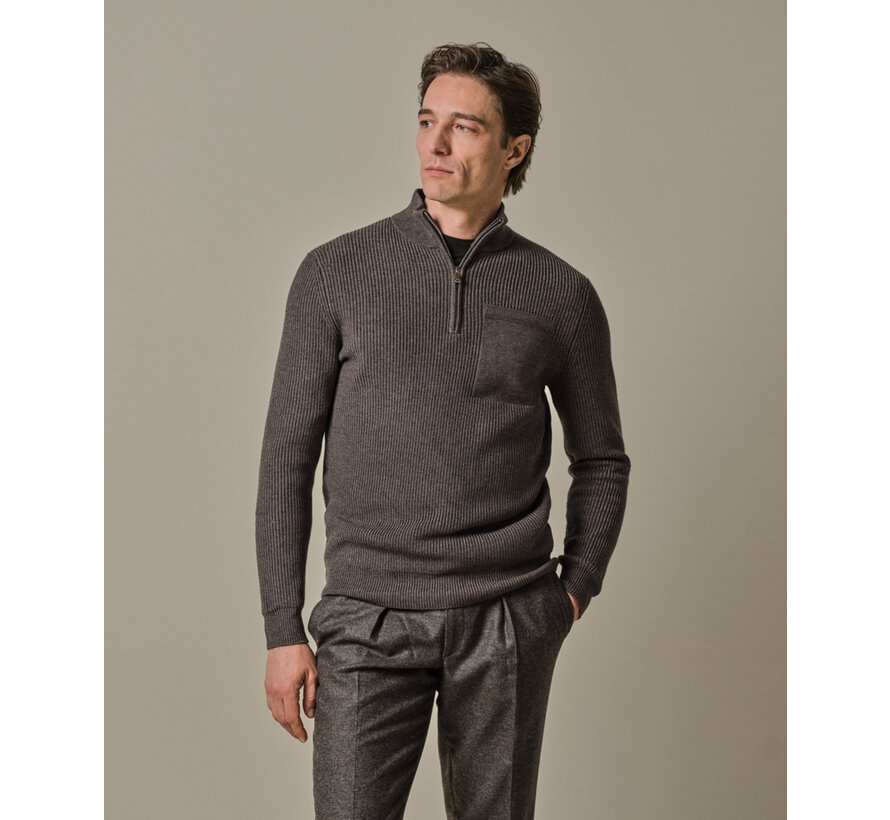 PULLOVER HALF ZIP BROWN (PPWJ30047B)