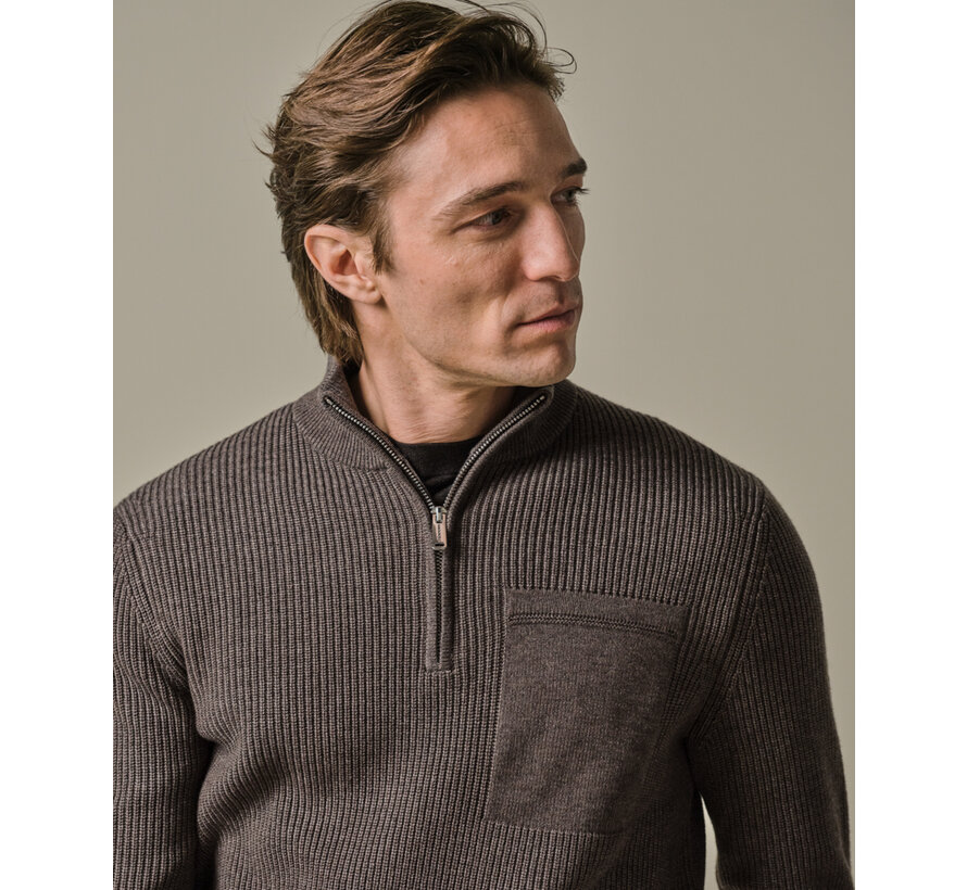 PULLOVER HALF ZIP BROWN (PPWJ30047B)