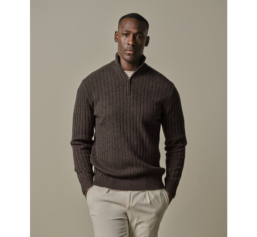 PULLOVER HALF ZIP BROWN (PPWJ30019B)