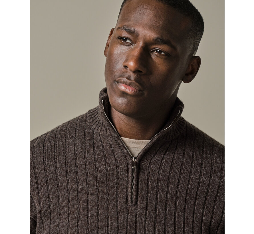 PULLOVER HALF ZIP BROWN (PPWJ30019B)