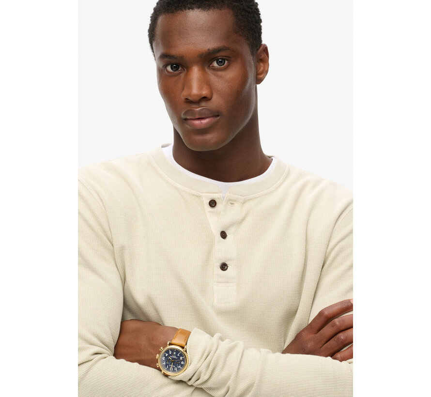 WAFFLE LONG SLEEVE HENLEY TOP Light Stone Beige (M6010776A - 1LC)