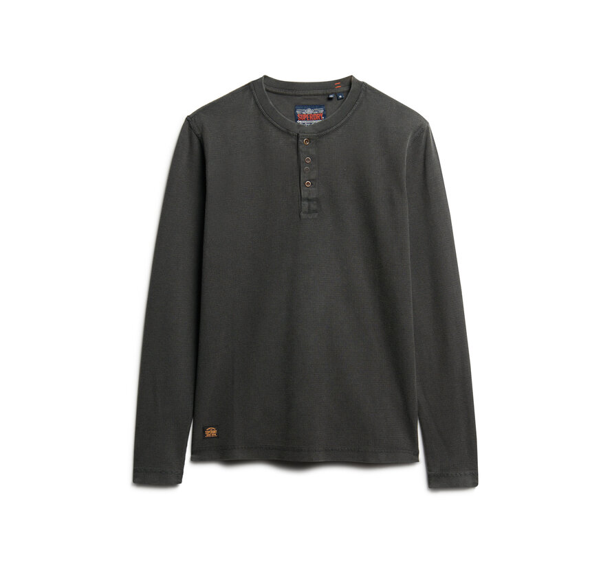WAFFLE LONG SLEEVE HENLEY TOP Washed Black (M6010776A - AFB)