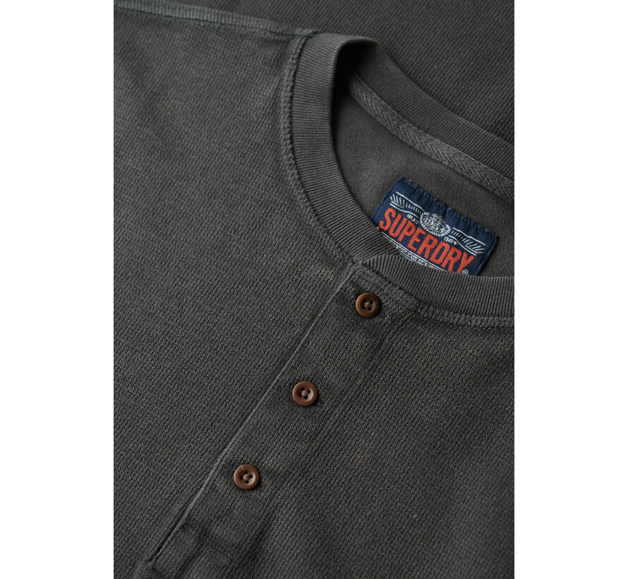 WAFFLE LONG SLEEVE HENLEY TOP Washed Black (M6010776A - AFB)