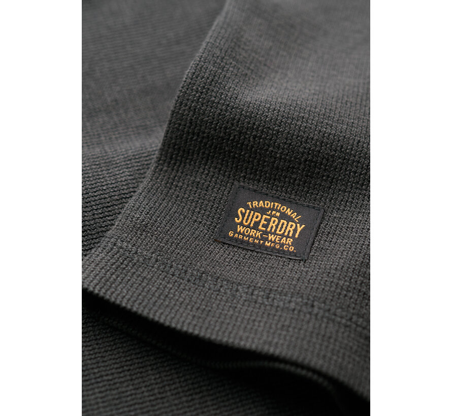 WAFFLE LONG SLEEVE HENLEY TOP Washed Black (M6010776A - AFB)