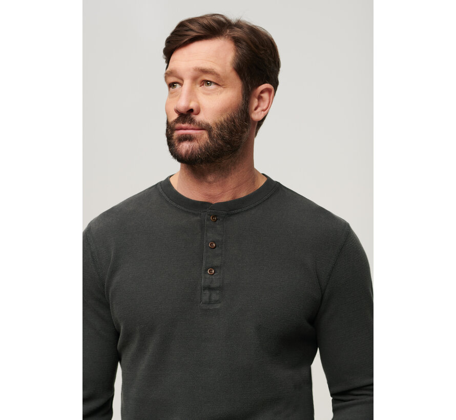 WAFFLE LONG SLEEVE HENLEY TOP Washed Black (M6010776A - AFB)