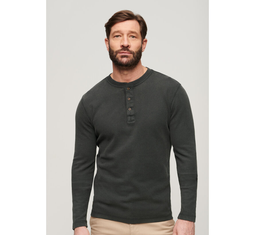 WAFFLE LONG SLEEVE HENLEY TOP Washed Black (M6010776A - AFB)