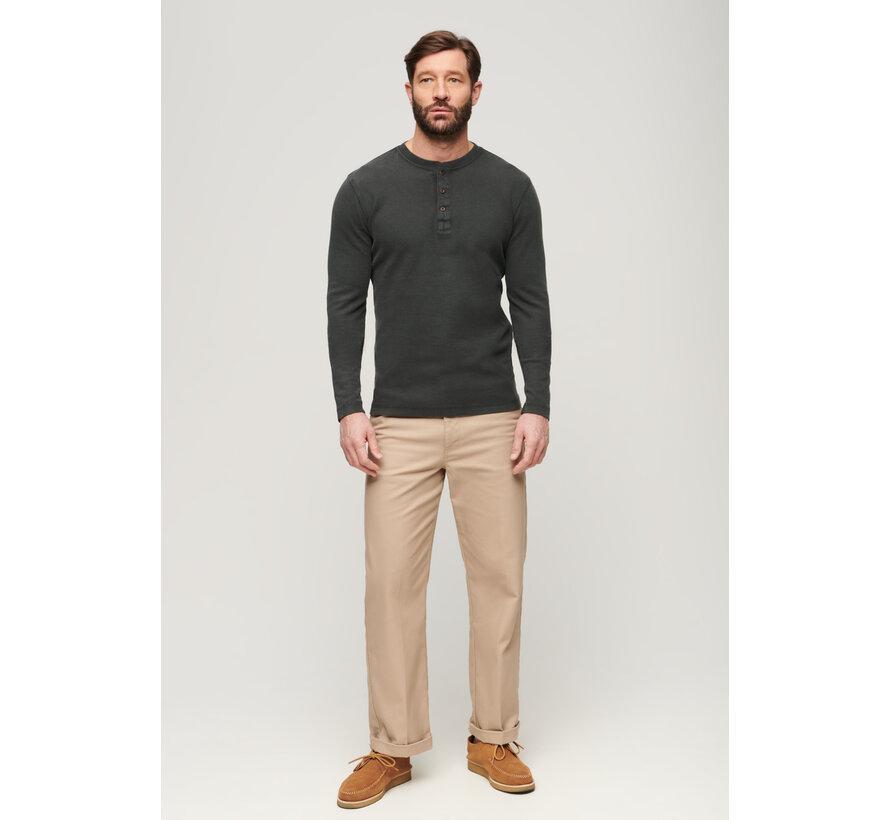 WAFFLE LONG SLEEVE HENLEY TOP Washed Black (M6010776A - AFB)