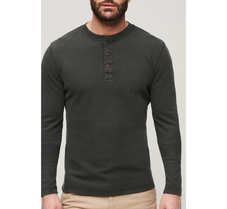 WAFFLE LONG SLEEVE HENLEY TOP Washed Black (M6010776A - AFB)