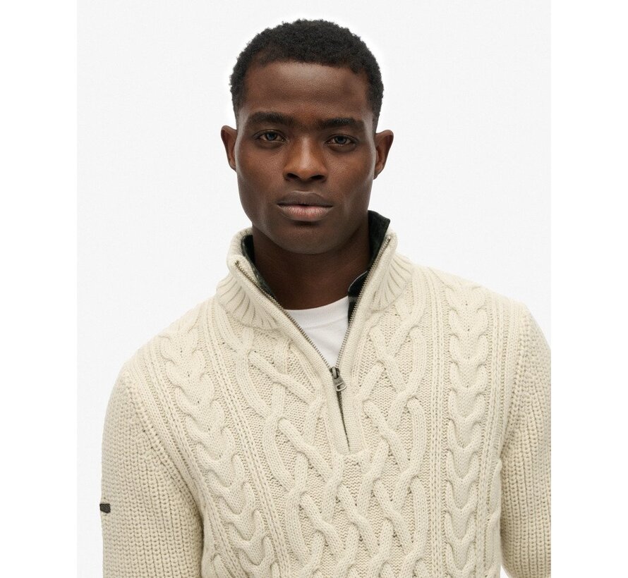 JACOB CABLE KNIT HALF ZIP Ecru (M6110698A - 39E)