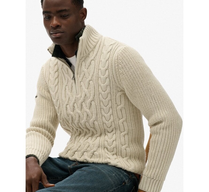 JACOB CABLE KNIT HALF ZIP Ecru (M6110698A - 39E)