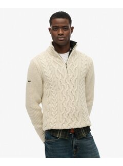 Superdry JACOB CABLE KNIT HALF ZIP Ecru (M6110698A - 39E)