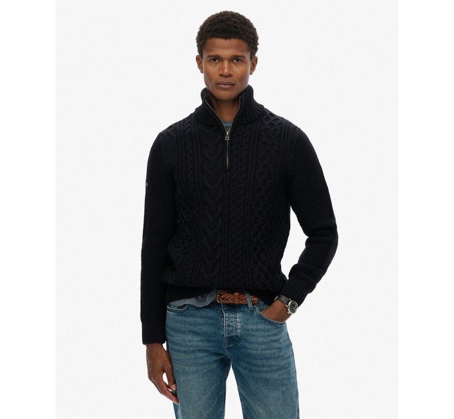 JACOB CABLE KNIT HALF ZIP Eclipse Navy (M6110698A - 98T)