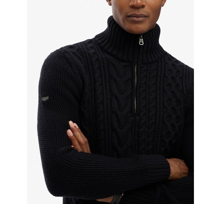JACOB CABLE KNIT HALF ZIP Eclipse Navy (M6110698A - 98T)