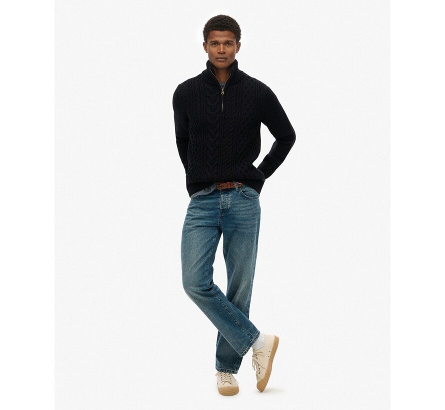 JACOB CABLE KNIT HALF ZIP Eclipse Navy (M6110698A - 98T)
