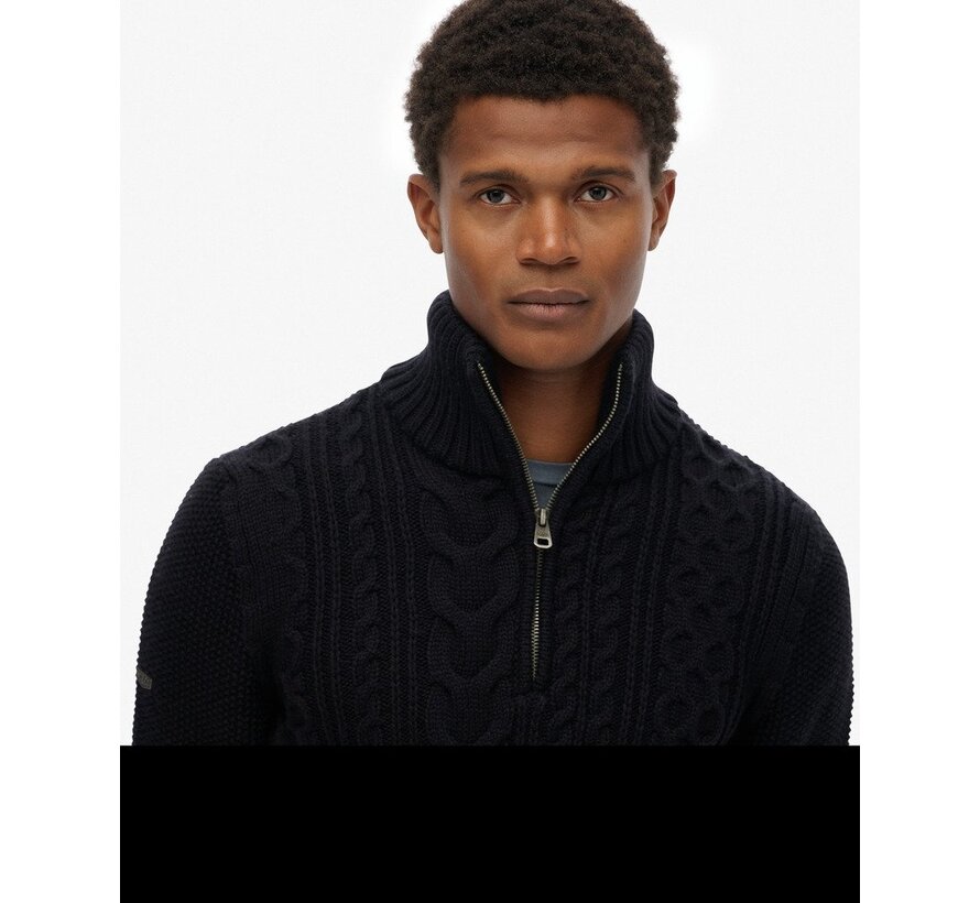 JACOB CABLE KNIT HALF ZIP Eclipse Navy (M6110698A - 98T)