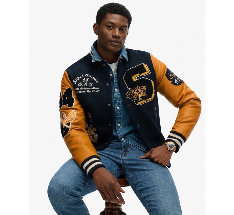 VINTAGE PATCHED VARSITY JKT Eclipse Navy/Mustard (M5012183A - DAX)