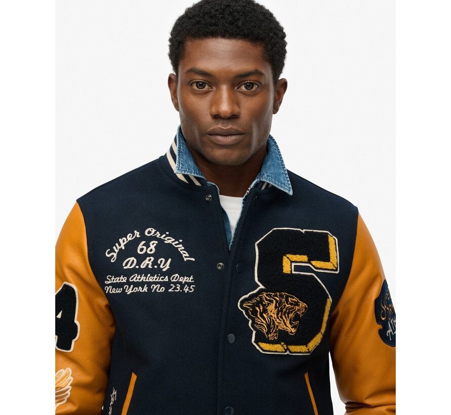 VINTAGE PATCHED VARSITY JKT Eclipse Navy/Mustard (M5012183A - DAX)