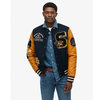 Superdry VINTAGE PATCHED VARSITY JKT Eclipse Navy/Mustard (M5012183A - DAX)