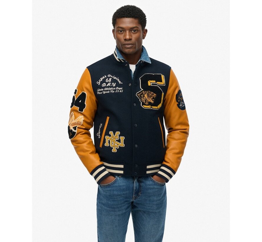 VINTAGE PATCHED VARSITY JKT Eclipse Navy/Mustard (M5012183A - DAX)