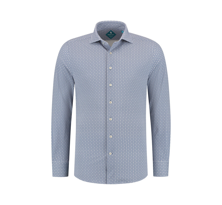 Overhemd Performance Pique Print Blue/White/Brown (7.42.025.782 - 316)