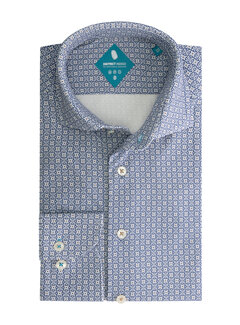 District Indigo Overhemd Performance Pique Print Blue/White/Brown (7.42.025.782 - 316)