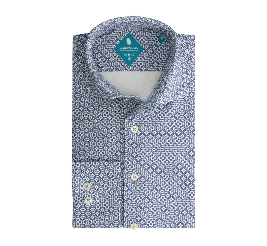 Overhemd Performance Pique Print Blue/White/Brown (7.42.025.782 - 316)