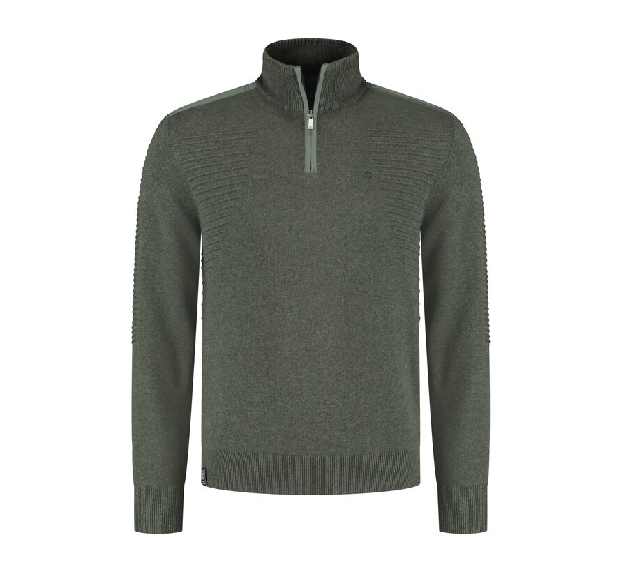 Pullover half zip ribs at side Green Moss (52.1118 - 173)