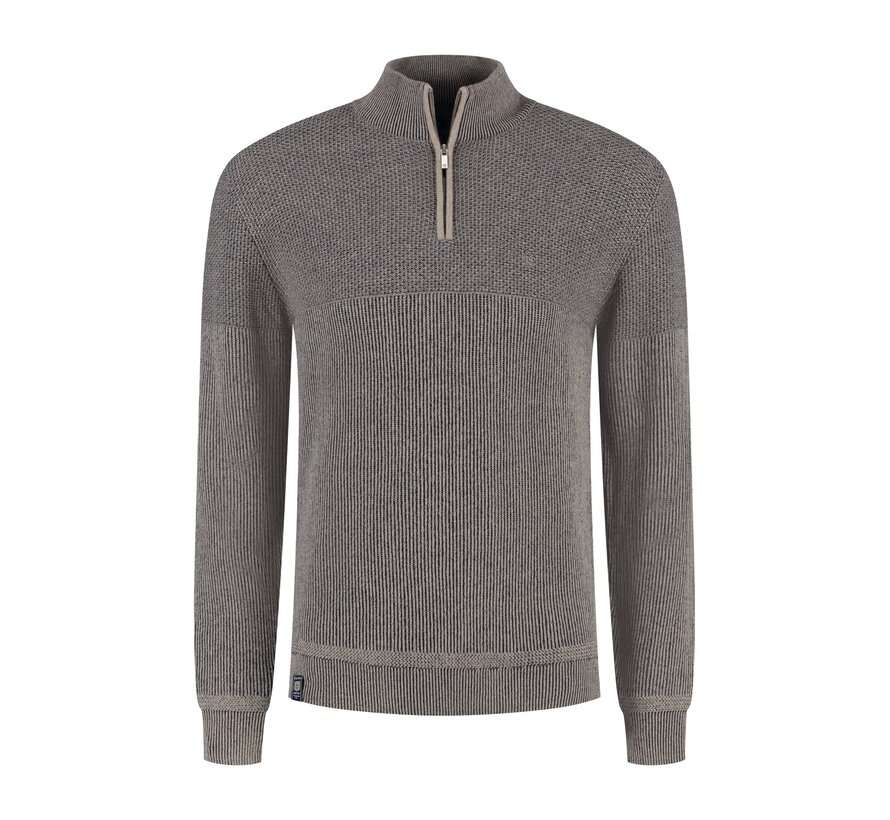 Pullover half zip plated tuck Mid brown (52.1120 - 143)