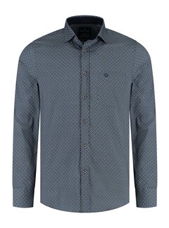 Fellows United Shirt lange mouw small circles Mid blue (52.6502 - 116)