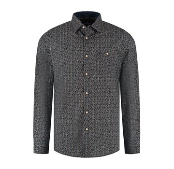 Fellows United Shirt lange mouw leaves stretc Green Moss (52.6546 - 173)