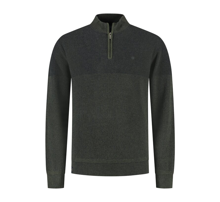 Pullover half zip plated tuck Green Moss (52.1120 - 173)