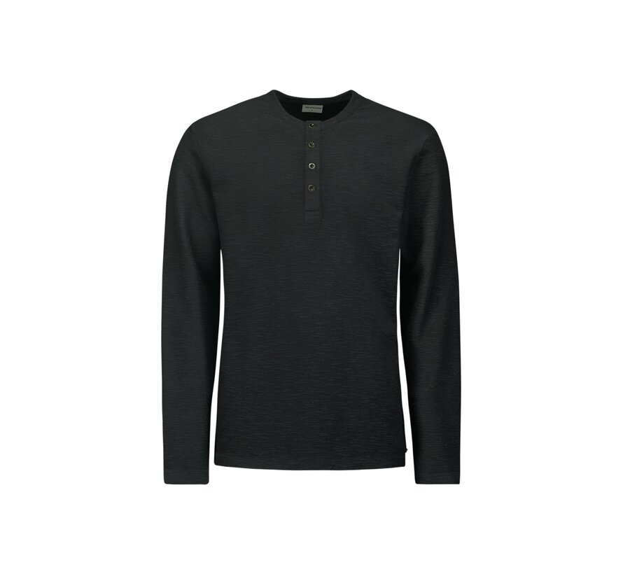 T-Shirt Long Sleeve Granddad Slub Melange Black (25150905 - 020)