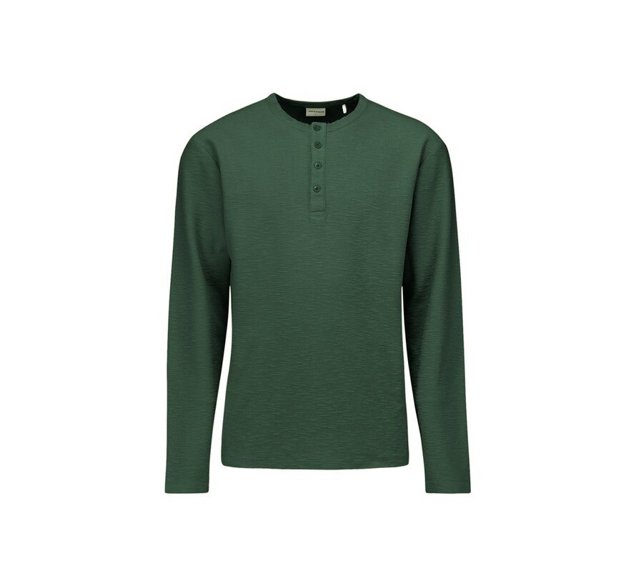 T-Shirt Long Sleeve Granddad Slub Melange Dark Green (25150905 - 052)