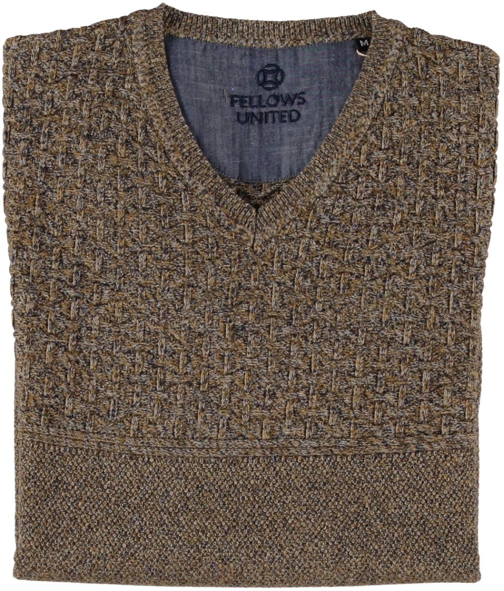 Fellows United Pullover V-Neck Structure Knit Oker  XL Fellows United