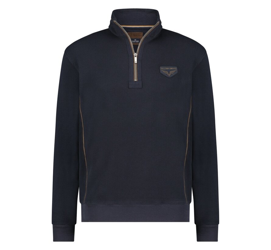 Half Zip Pullover Waffle Mixed Fabric Navy (32.2604 - 110)