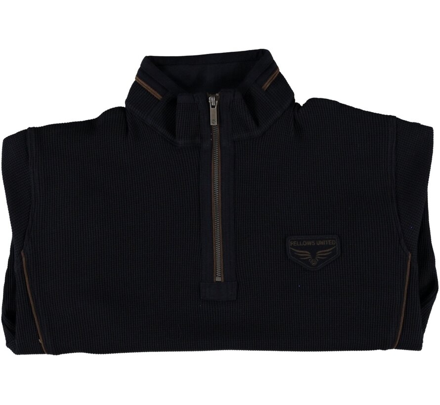 Half Zip Pullover Waffle Mixed Fabric Navy (32.2604 - 110)