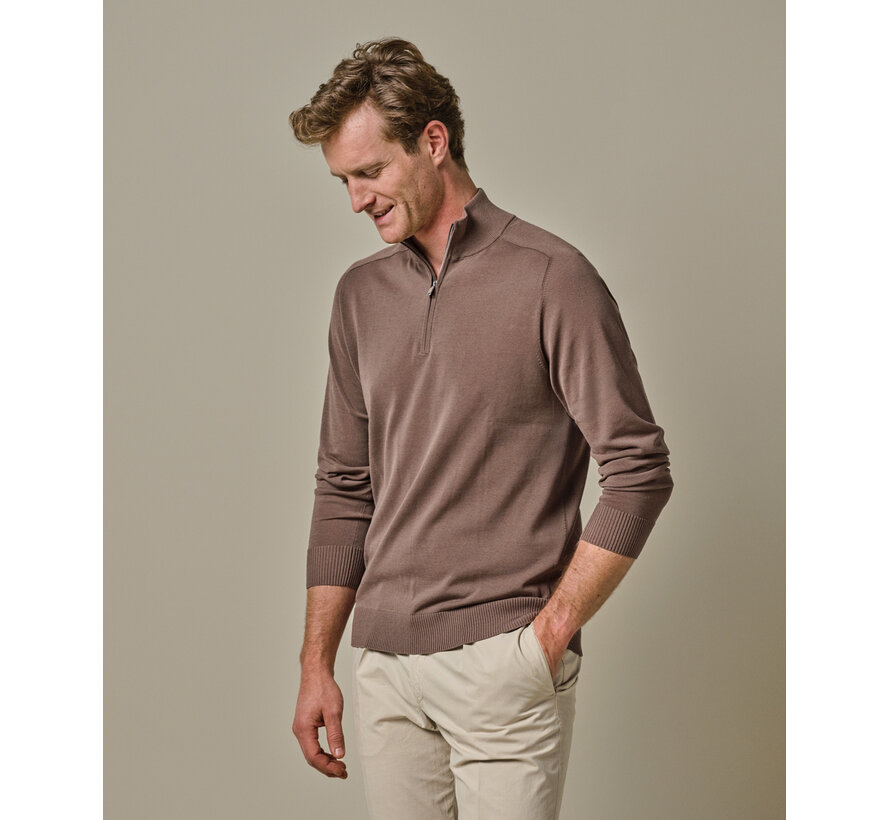 Half Zip Travel Knit Mid Brown (PPWJ10017B)