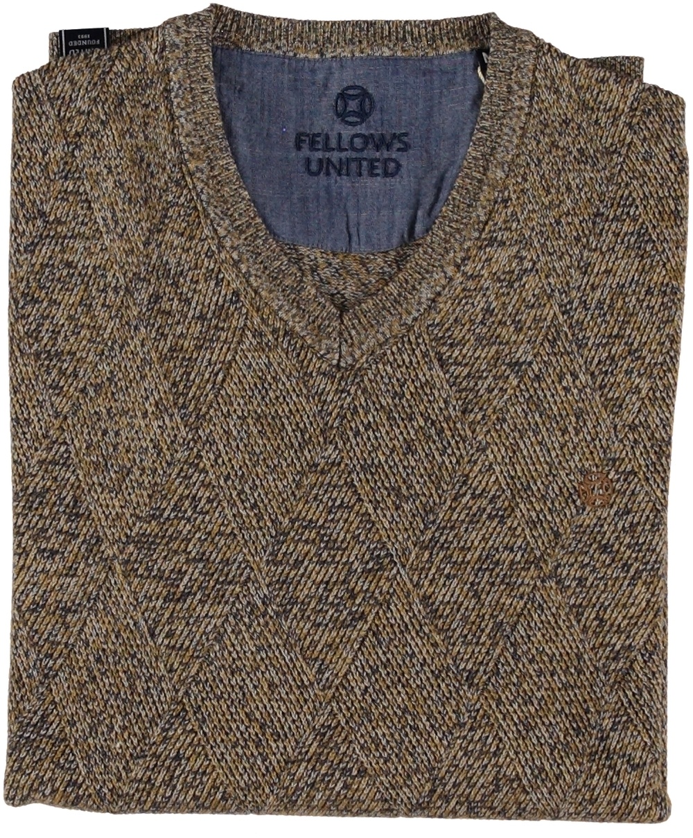 Fellows United Pullover V-neck Argyle Fantasy Oker XL Fellows United