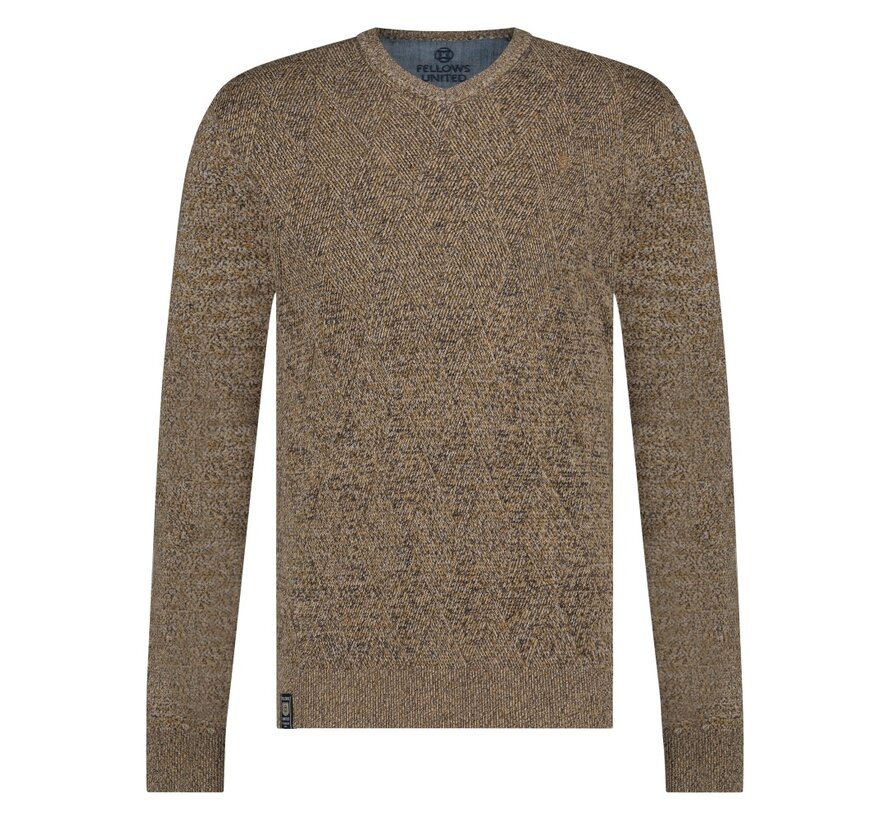Fellows United Pullover V-neck Argyle Fantasy Oker (32.1120 - 151)