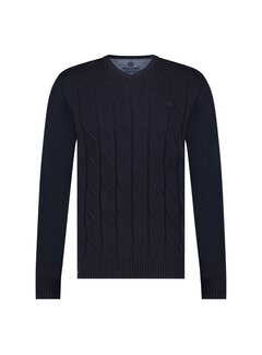 Fellows United Pullover V-Neck Rough Cable Navy (32.1119 - 110)