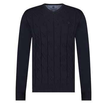 Fellows United Pullover V-Neck Rough Cable Navy (32.1119 - 110)