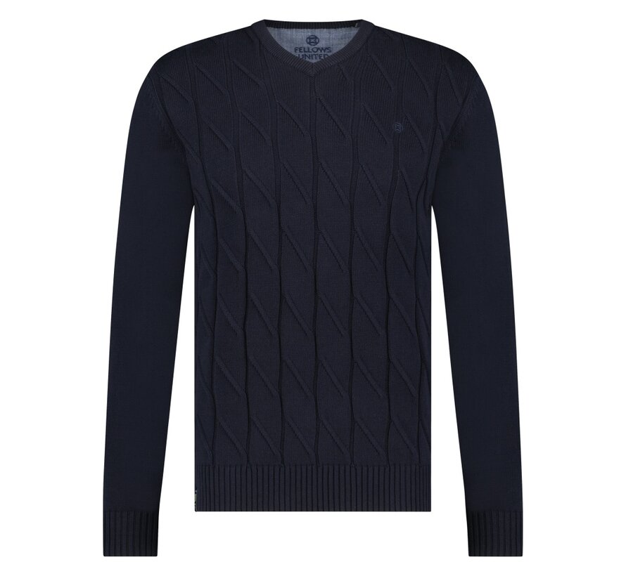 Pullover V-Neck Rough Cable Navy (32.1119 - 110)