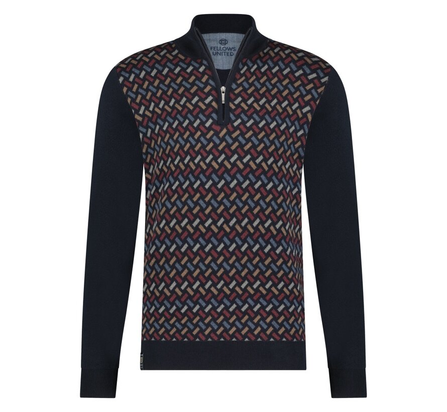 Pullover Half Zip Jaquard Rectangles Bordeaux (32.1107 - 180)